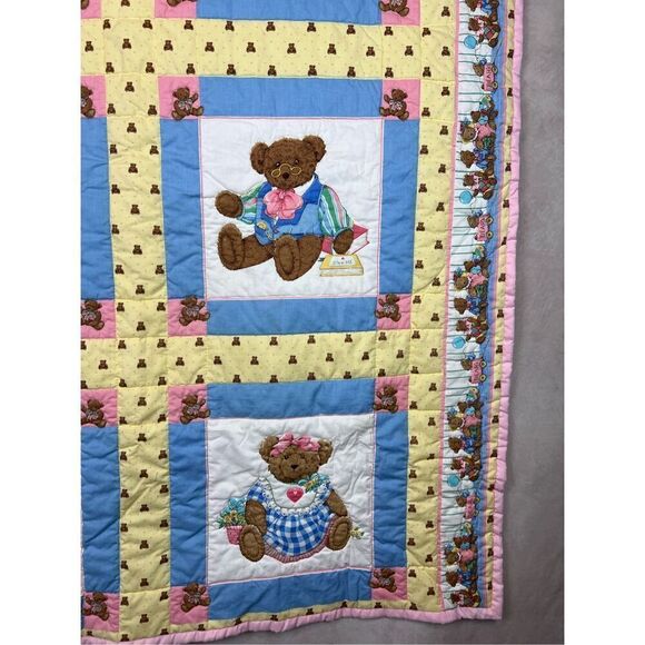 Vintage 1990s Teddy Bear Baby Quilt - Picture 4 of 7